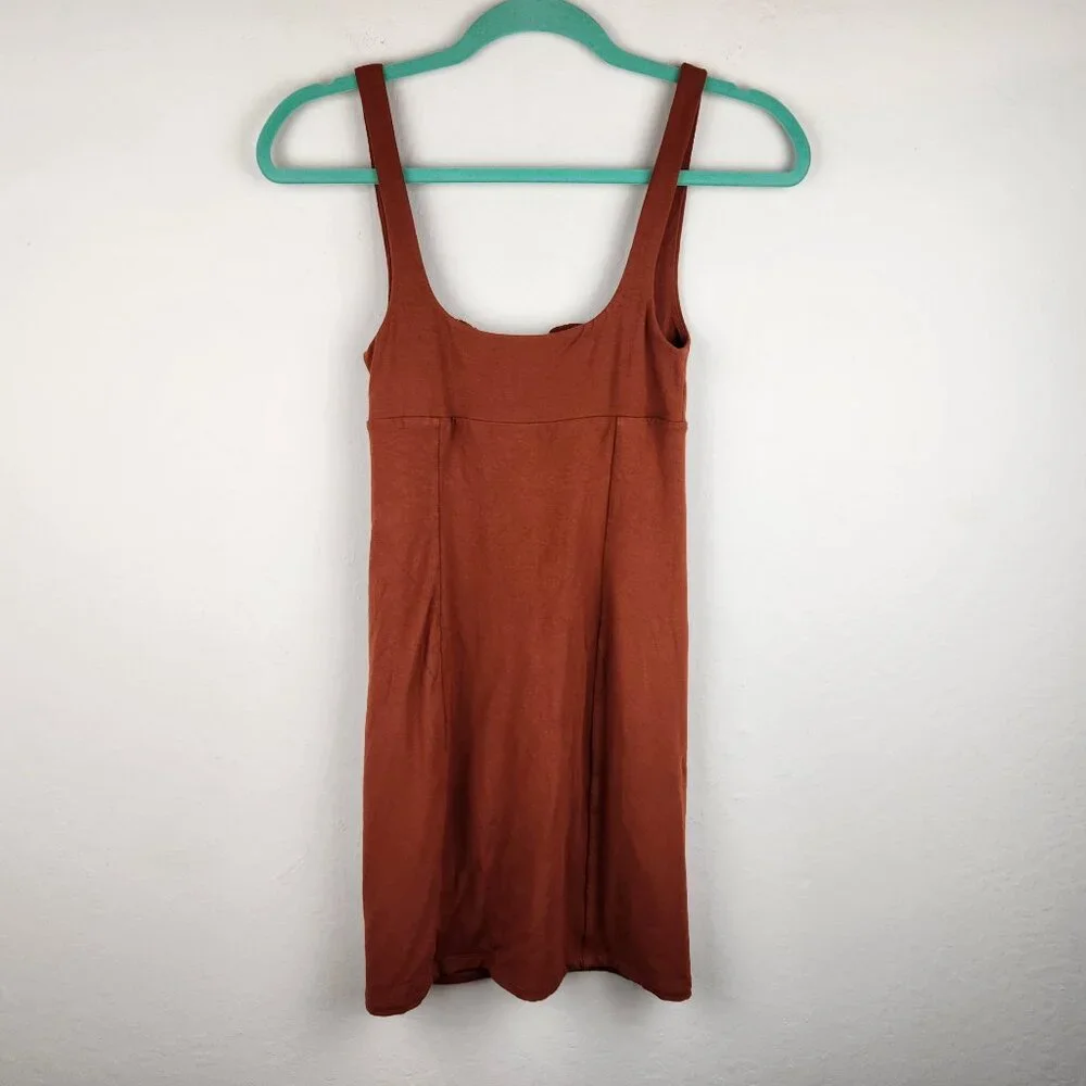 Aritzia Wilfred Free Orbit Ruched Mini Dress in Rich Copper sz S - Picture 3 of 8